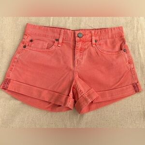 SANCTUARY coral pink orange jean cut off denim shorts Classic cuffed stone wash